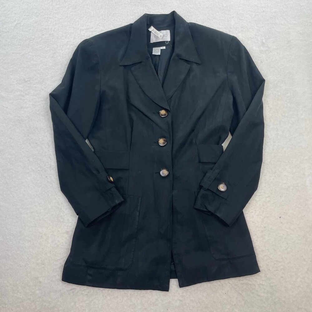 ToTonKo Women's Black Silk Blend Vintage Blazer Jacket Coat 4